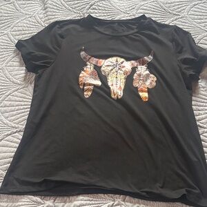 Black Short Sleeve Tee with Southwestern Skull Graphic